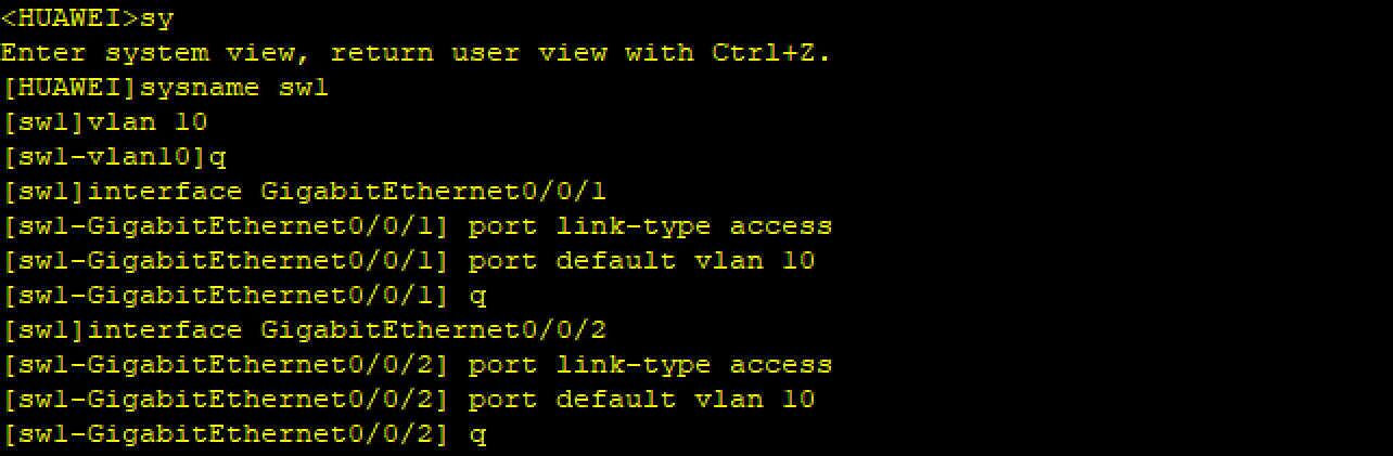 交换机 VLAN 10 配置截图