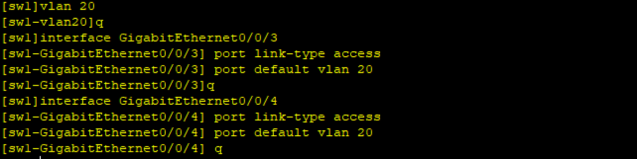 交换机 VLAN 20 配置截图